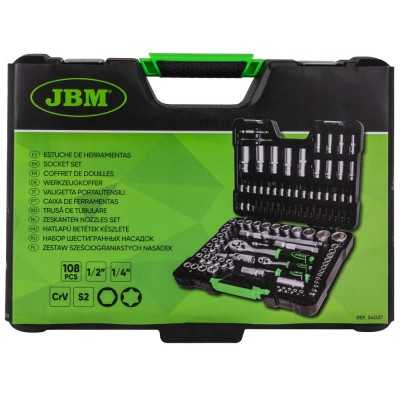 COFFRET À OUTILS DE 108 PIÈCES AVEC DOUILLES HEXAGONALES 1/4" ET 1/2" – FINITION ZINGUÉE