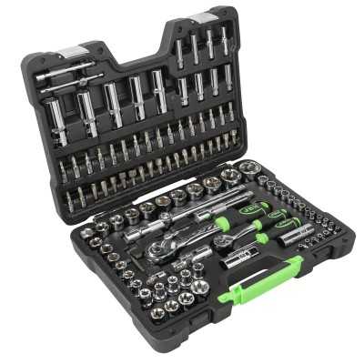 COFFRET À OUTILS DE 108 PIÈCES AVEC DOUILLES HEXAGONALES 1/4" ET 1/2" – FINITION CHROMÉE