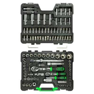 COFFRET À OUTILS DE 108 PIÈCES AVEC DOUILLES HEXAGONALES 1/4" ET 1/2" – FINITION CHROMÉE