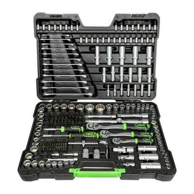 COFFRET À OUTILS DE 216 PIÈCES AVEC DOUILLES 12 PANS 1/4", 3/8" ET 1/2" – FINITION ZINGUÉE