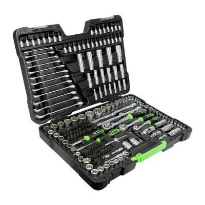 COFFRET À OUTILS DE 216 PIÈCES AVEC DOUILLES 12 PANS 1/4", 3/8" ET 1/2" – FINITION ZINGUÉE