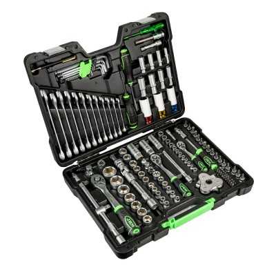 COFFRET À OUTILS DE 132 PIÈCES AVEC DOUILLES HEXAGONALES 1/2", 1/4" ET 3/8" – FINITION ZINGUÉE