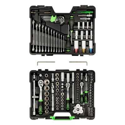COFFRET À OUTILS DE 132 PIÈCES AVEC DOUILLES HEXAGONALES 1/2", 1/4" ET 3/8" – FINITION ZINGUÉE