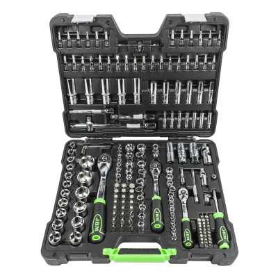 COFFRET À OUTILS DE 179 PIÈCES AVEC DOUILLES HEXAGONALES 1/4", 3/8" ET 1/2" – FINITION CHROMÉE
