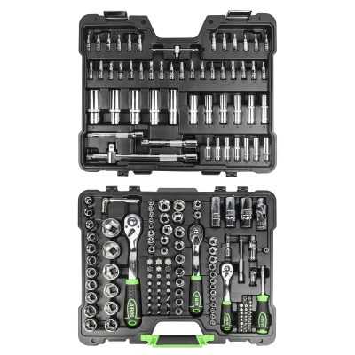 COFFRET À OUTILS DE 179 PIÈCES AVEC DOUILLES HEXAGONALES 1/4", 3/8" ET 1/2" – FINITION CHROMÉE