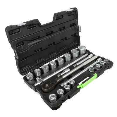 COFFRET À OUTILS DE 21 PIÈCES AVEC DOUILLES HEXAGONALES 3/4" – FINITION ZINGUÉE