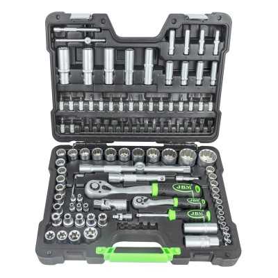 COFFRET À OUTILS DE 113 PIÈCES AVEC DOUILLES 12 PANS 1/4" ET 1/2" – FINITION ZINGUÉE