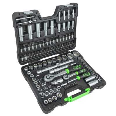 COFFRET À OUTILS DE 113 PIÈCES AVEC DOUILLES 12 PANS 1/4" ET 1/2" – FINITION ZINGUÉE