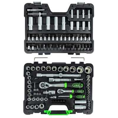 COFFRET À OUTILS DE 113 PIÈCES AVEC DOUILLES 12 PANS 1/4" ET 1/2" – FINITION ZINGUÉE