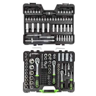 COFFRET À OUTILS DE 179 PIÈCES AVEC DOUILLES HEXAGONALES 1/4", 3/8" ET 1/2" – FINITION ZINGUÉE