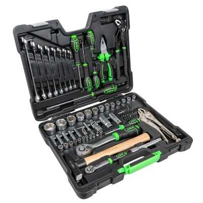 COFFRET À OUTILS DE 72 PIÈCES AVEC DOUILLES HEXAGONALES 1/4" ET 1/2" – FINITION ZINGUÉE