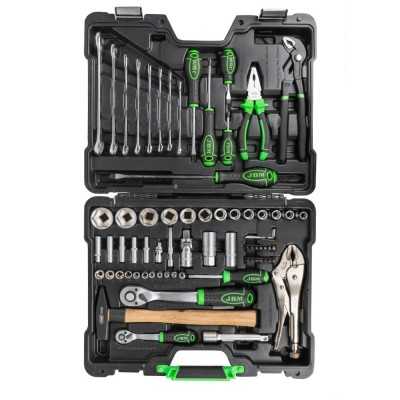 COFFRET À OUTILS DE 72 PIÈCES AVEC DOUILLES HEXAGONALES 1/4" ET 1/2" – FINITION ZINGUÉE