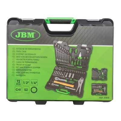 COFFRET À OUTILS DE 72 PIÈCES AVEC DOUILLES HEXAGONALES 1/4" ET 1/2" – FINITION ZINGUÉE