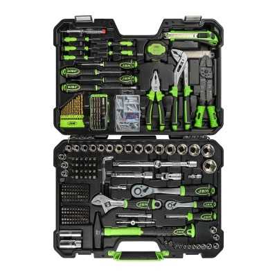 COFFRET À OUTILS DE 302 PIÈCES AVEC DOUILLES HEXAGONALES 1/2" ET 1/4" – FINITION ZINGUÉE