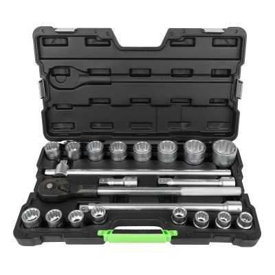 COFFRET À OUTILS DE 21 PIÈCES AVEC DOUILLES 12 PANS 3/4" – FINITION ZINGUÉE