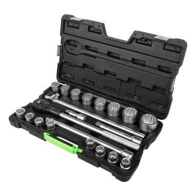 COFFRET À OUTILS DE 21 PIÈCES AVEC DOUILLES 12 PANS 3/4" – FINITION ZINGUÉE