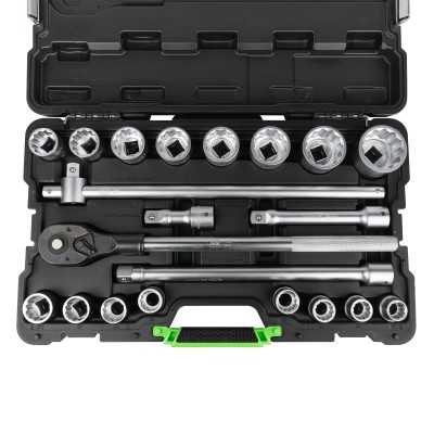 COFFRET À OUTILS DE 21 PIÈCES AVEC DOUILLES 12 PANS 3/4" – FINITION ZINGUÉE