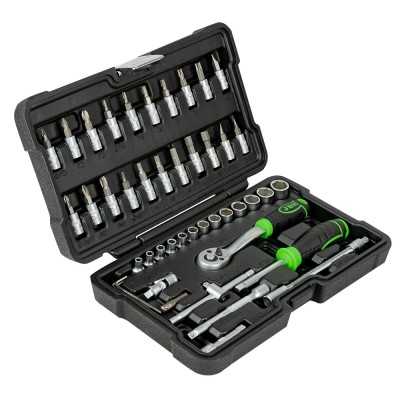 COFFRET À OUTILS DE 46 PIÈCES AVEC DOUILLES HEXAGONALES 1/4" – FINITION ZINGUÉE