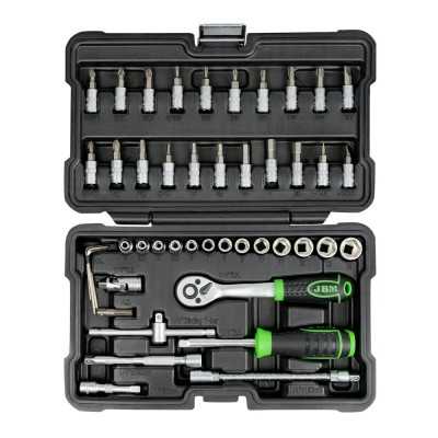 COFFRET À OUTILS DE 46 PIÈCES AVEC DOUILLES HEXAGONALES 1/4" – FINITION ZINGUÉE