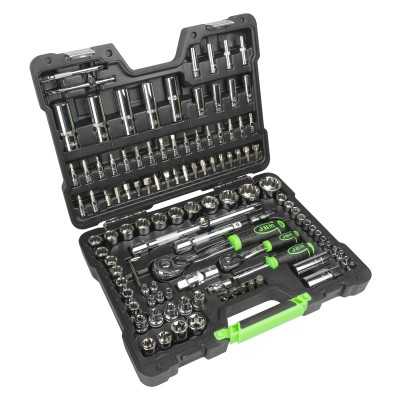 COFFRET À OUTILS DE 113 PIÈCES AVEC DOUILLES 12 PANS 1/4" ET 1/2" – FINITION CHROMÉE