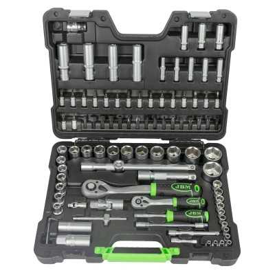COFFRET À OUTILS DE 94 PIÈCES AVEC DOUILLES HEXAGONALES 1/4" ET 1/2" – FINITION ZINGUÉE