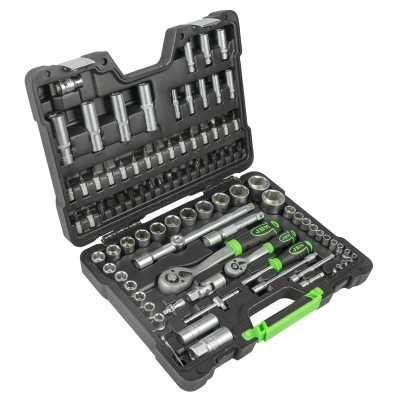 COFFRET À OUTILS DE 94 PIÈCES AVEC DOUILLES HEXAGONALES 1/4" ET 1/2" – FINITION ZINGUÉE