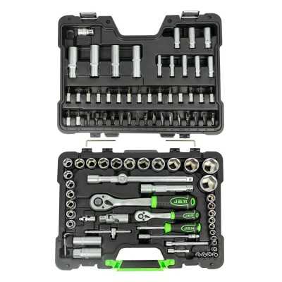 COFFRET À OUTILS DE 94 PIÈCES AVEC DOUILLES HEXAGONALES 1/4" ET 1/2" – FINITION ZINGUÉE