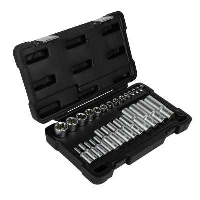 SET DE 28 DOUILLES TORX COURTES ET LONGUES 1/2", 1/4" ET 3/8" – FINITION ZINGUÉE