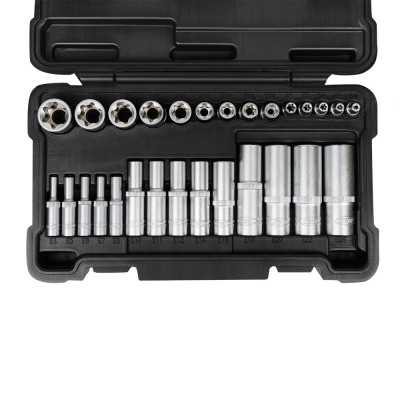 SET DE 28 DOUILLES TORX COURTES ET LONGUES 1/2", 1/4" ET 3/8" – FINITION ZINGUÉE