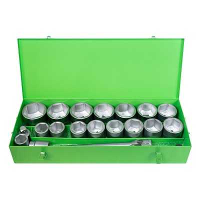 COFFRET MÉTALLIQUE DE 21 PIÈCES AVEC DOUILLES HEXAGONALES 1" – FINITION ZINGUÉE