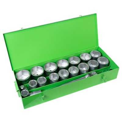 COFFRET MÉTALLIQUE DE 21 PIÈCES AVEC DOUILLES HEXAGONALES 1" – FINITION ZINGUÉE