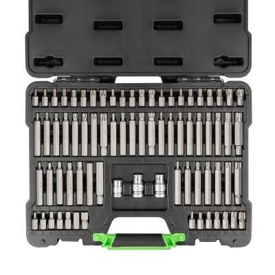 COFFRET D’OUTILS DE 75 PIÈCES AVEC EMBOUTS HEXAGONAUX, XZN, RIBE, TORX ET TORX INVIOLABLES 1/2" 3/8"