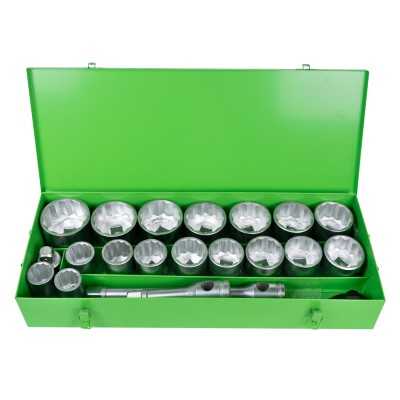 COFFRET MÉTALLIQUE DE 21 PIÈCES AVEC DOUILLES 12 PANS 1" – FINITION ZINGUÉE