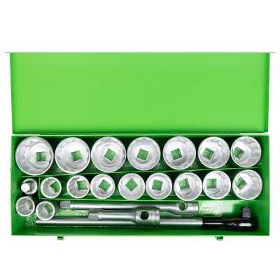 COFFRET MÉTALLIQUE DE 21 PIÈCES AVEC DOUILLES 12 PANS 1" – FINITION ZINGUÉE
