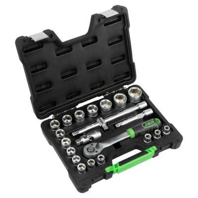 COFFRET À OUTILS DE 22 PIÈCES AVEC DOUILLES HEXAGONALES 1/2" – FINITION ZINGUÉE