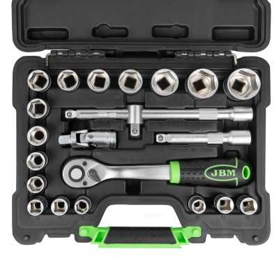 COFFRET À OUTILS DE 22 PIÈCES AVEC DOUILLES HEXAGONALES 1/2" – FINITION ZINGUÉE