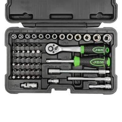 COFFRET À OUTILS DE 56 PIÈCES AVEC DOUILLES HEXAGONALES 1/4" – FINITION ZINGUÉE