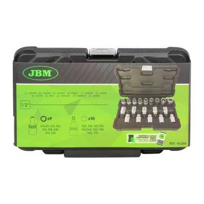 SET DE 19 DOUILLES ET EMBOUTS TORX 1/2"