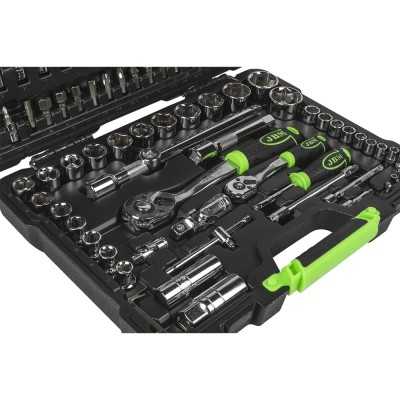 COFFRET À OUTILS DE 94 PIÈCES AVEC DOUILLES HEXAGONALES 1/4" ET 1/2" – FINITION CHROMÉE