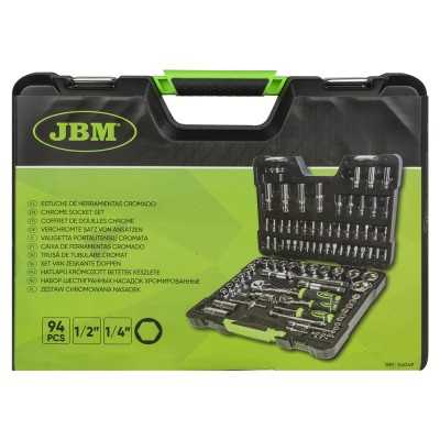 COFFRET À OUTILS DE 94 PIÈCES AVEC DOUILLES HEXAGONALES 1/4" ET 1/2" – FINITION CHROMÉE