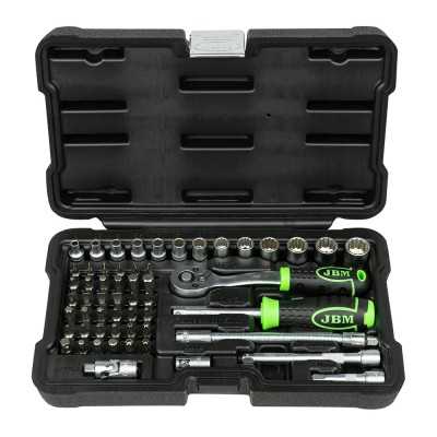 COFFRET À OUTILS DE 56 PIÈCES AVEC DOUILLES 12 PANS 1/4" – FINITION ZINGUÉE