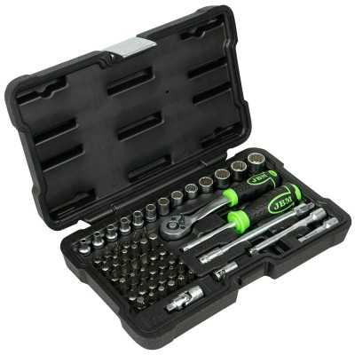 COFFRET À OUTILS DE 56 PIÈCES AVEC DOUILLES 12 PANS 1/4" – FINITION ZINGUÉE