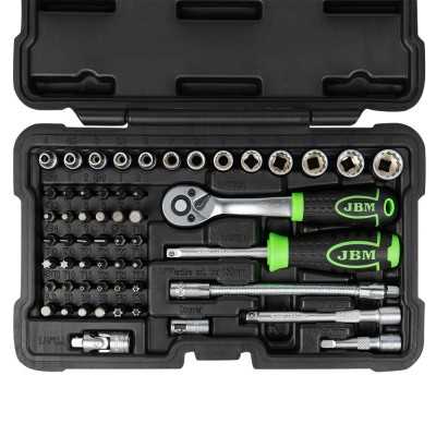 COFFRET À OUTILS DE 56 PIÈCES AVEC DOUILLES 12 PANS 1/4" – FINITION ZINGUÉE