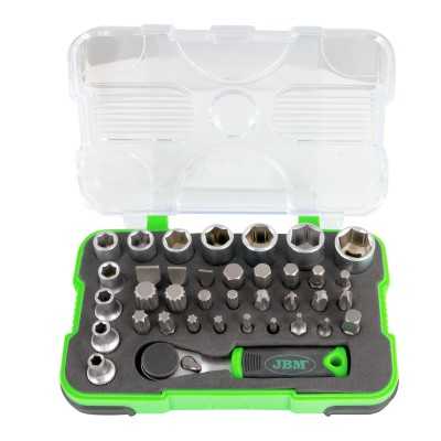 MINI COFFRET DE 37 EMBOUTS ET DOUILLES AVEC CLIQUET 1/4"