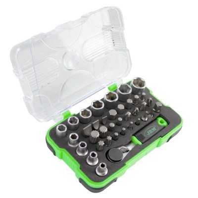 MINI COFFRET DE 37 EMBOUTS ET DOUILLES AVEC CLIQUET 1/4"