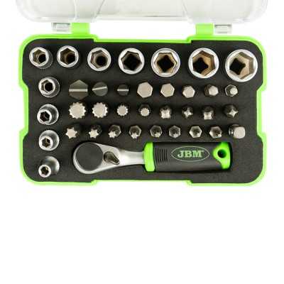 MINI COFFRET DE 37 EMBOUTS ET DOUILLES AVEC CLIQUET 1/4"