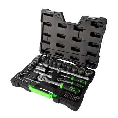 COFFRET À OUTILS DE 74 PIÈCES AVEC DOUILLES 12 PANS 1/2" ET 1/4" – FINITION ZINGUÉE