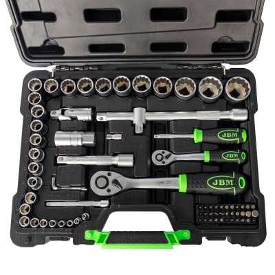 COFFRET À OUTILS DE 74 PIÈCES AVEC DOUILLES 12 PANS 1/2" ET 1/4" – FINITION ZINGUÉE