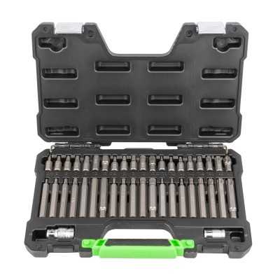 COFFRET D’OUTILS DE 42 PIÈCES AVEC EMBOUTS HEXAGONAUX, 12 PANS ET TORX INVIOLABLES 1/2" ET 3/8"
