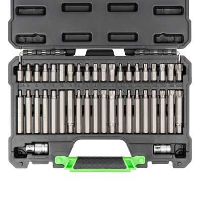 COFFRET D’OUTILS DE 42 PIÈCES AVEC EMBOUTS HEXAGONAUX, 12 PANS ET TORX INVIOLABLES 1/2" ET 3/8"